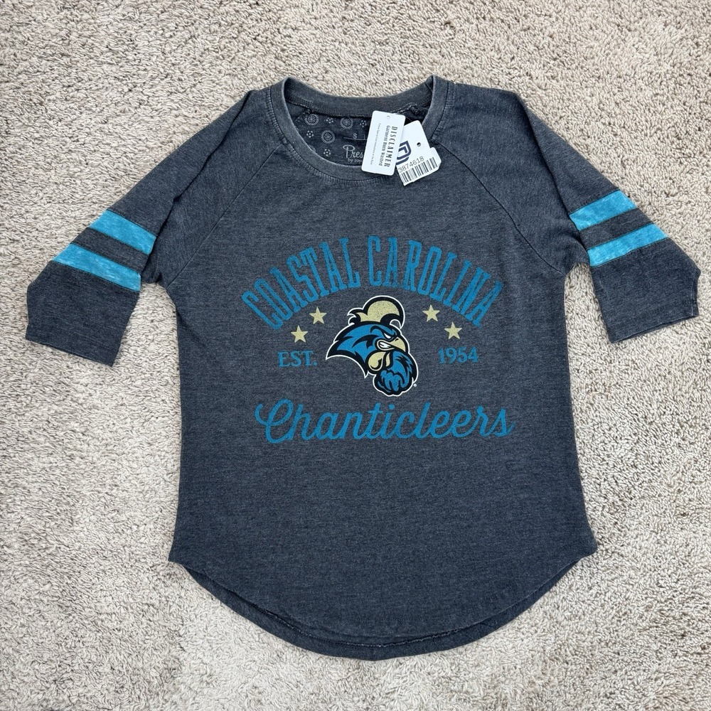 Coastal Carolina Chanticleers Raglan Tee Pressbox Womens S Gray 3/4‎ Sleeve Top